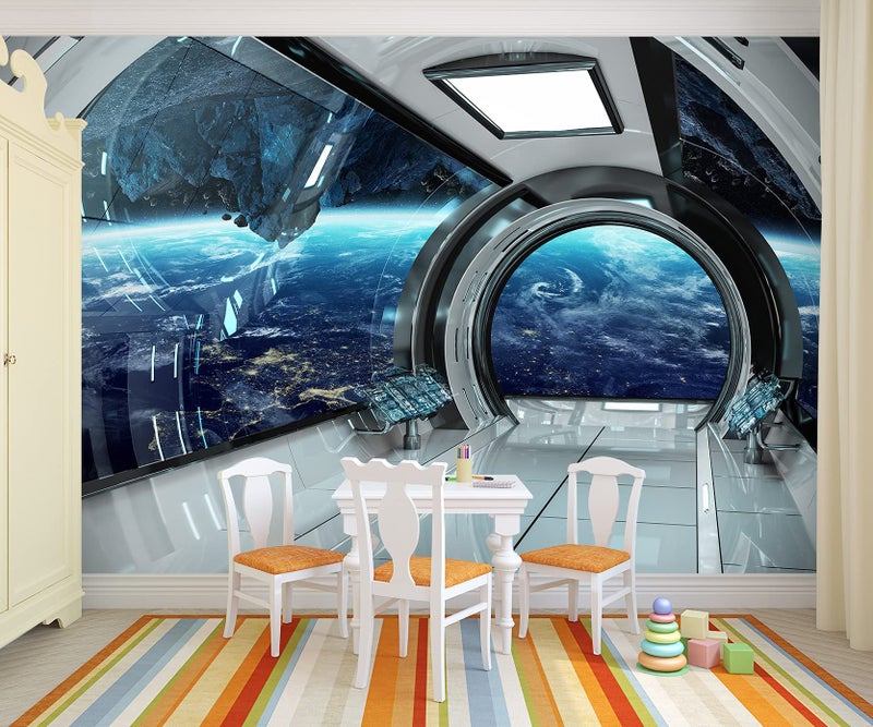 FLFK 3D Space Wall Murals Peel and Stick 78.7"x59"-Futuristic Spaceship Interior View Self-Adhesive Wallpaper Large Poster Painting Sticker for Kids Bedroom Decor - Image 4
